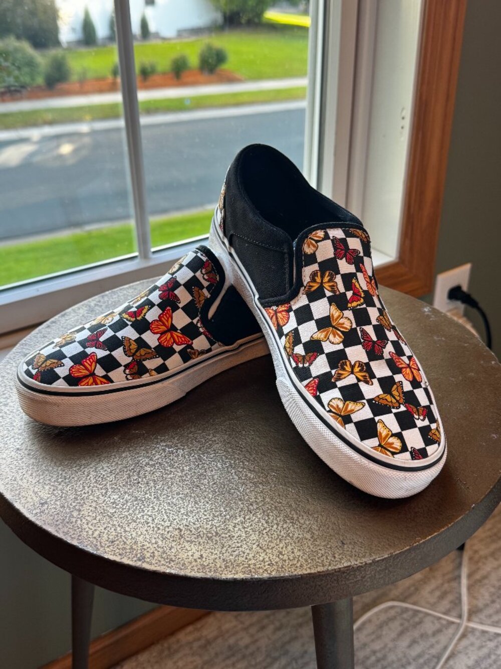 Vans Checkerboard Butterfly Classic Slip-On Sneakers - Size 9